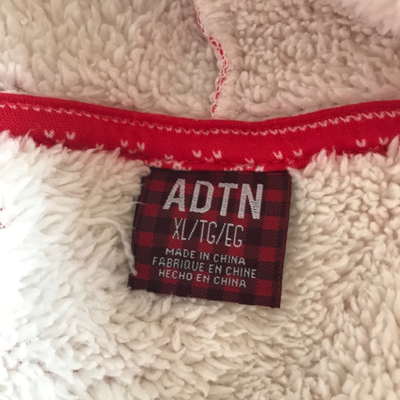 Christmas ADTN Sherpa Lined Festive Print Oversized Hoodie Size XL Red White - Picture 5 of 6